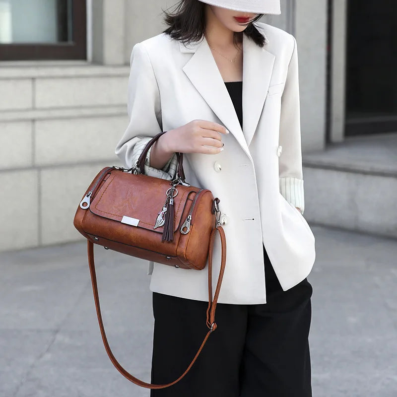 Bolso de Mano con Adorno de Borlas Yogodlns, Bolso de Hombro de Gran Capacidad para Mujer, Bolso de Moda con Cremallera y Correa Removible