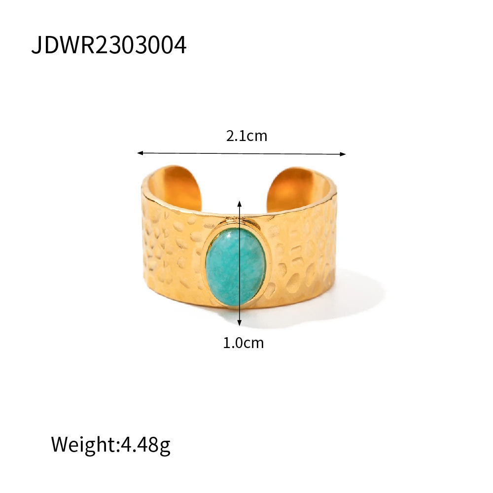 Anillo Uworld de Acero Inoxidable con Piedra Natural Turquesa Verde y Malaquita para Mujeres, Joyería Veraniega Bohemia y Estilizada