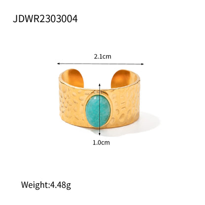 Anillo Uworld de Acero Inoxidable con Piedra Natural Turquesa Verde y Malaquita para Mujeres, Joyería Veraniega Bohemia y Estilizada