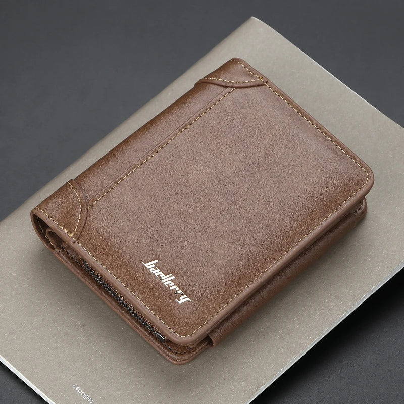 Nueva Billetera Corto para Hombre en Cuero PU de Alta Calidad con Cremallera, Diseño Vintage, Cartera con Bolsillo para Monedas y Ranura para Tarjetas