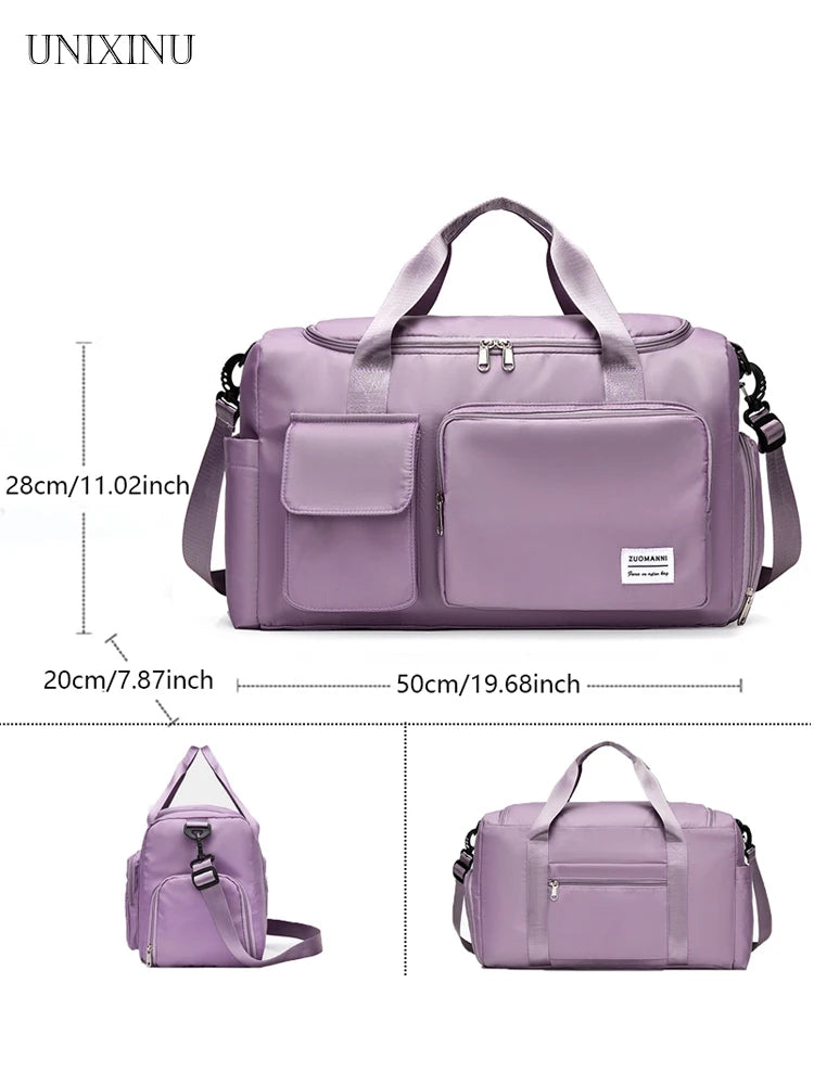UNIXINU Bolsa de Viaje de Mano, Bolsa de Fin de Semana de Gran Capacidad, Bolsa de Duffle para Viaje Nocturno con Compartimento para Zapatos, Bolsa Deportiva y de Fitness para Mujeres