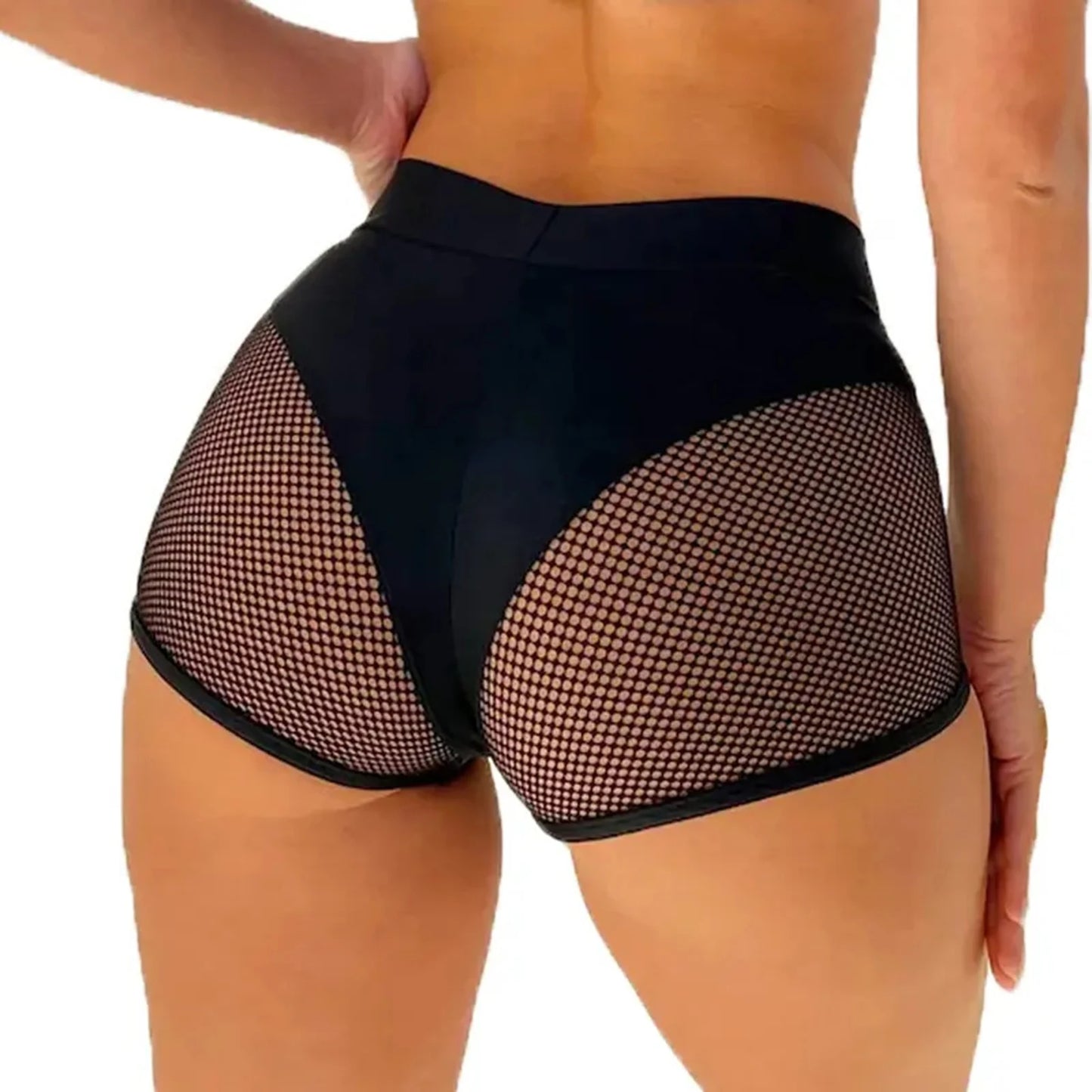 Shorts de Malla con Aberturas para Mujeres | Hot Pants Elásticos de Cintura Media para Fitness y Pole Dance