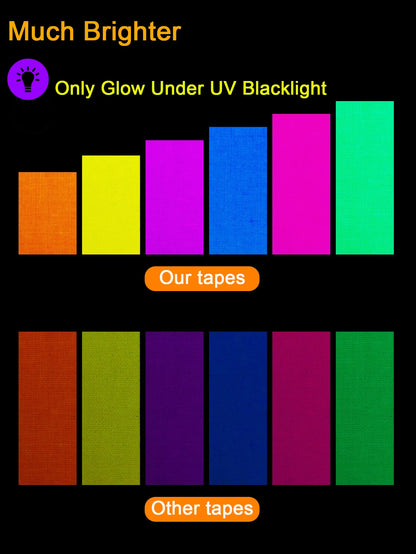 6 Pcs Cinta Fluorescente UV Neón para Decoración de Fiestas y Advertencias, Cinta Luminiscente para Hogar, Bodas y Escaleras