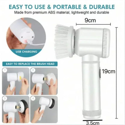 Cepillo Eléctrico Rotatorio para Limpieza de Baño - Cepillo de Limpieza con 5 Cabezas Intercambiables