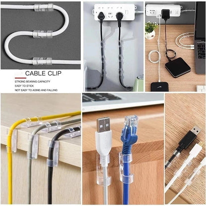 Clips Organizadores de Cable USB 20/5PCS - Soporte Adhesivo para Auriculares, Ratón y Gestión de Cables en Escritorio
