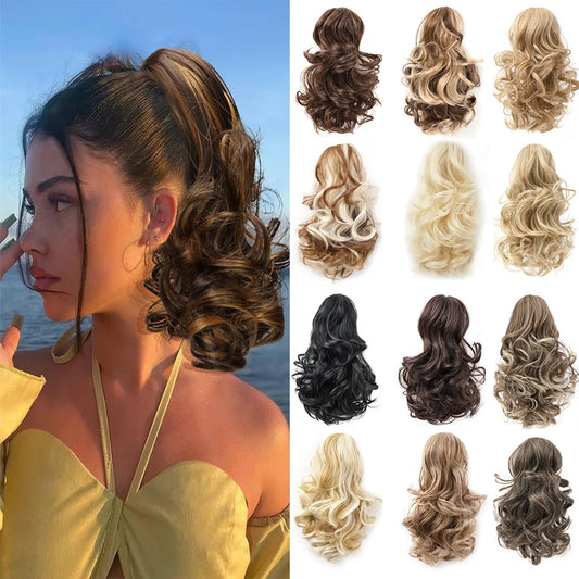 Extensión de Cola de Caballo Corta para Mujer, Pinza Ondulada Rizada de Garra Sintética, Extensión de Cabello de Cola de Caballo Corta