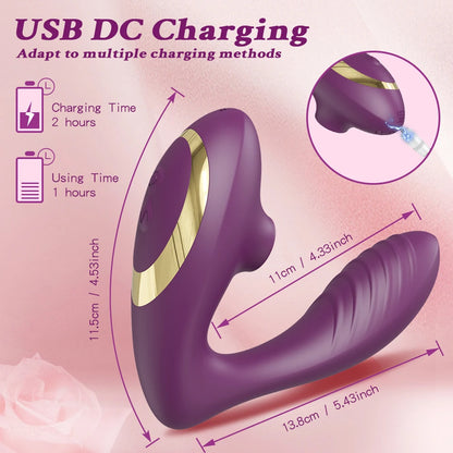Vibrador de Succión y Vibración para Mujeres – Estimulador Clítoris, Pezones y Dildo con 10 Modos de Vibración y Succión, Juguete Sexual para Adultos