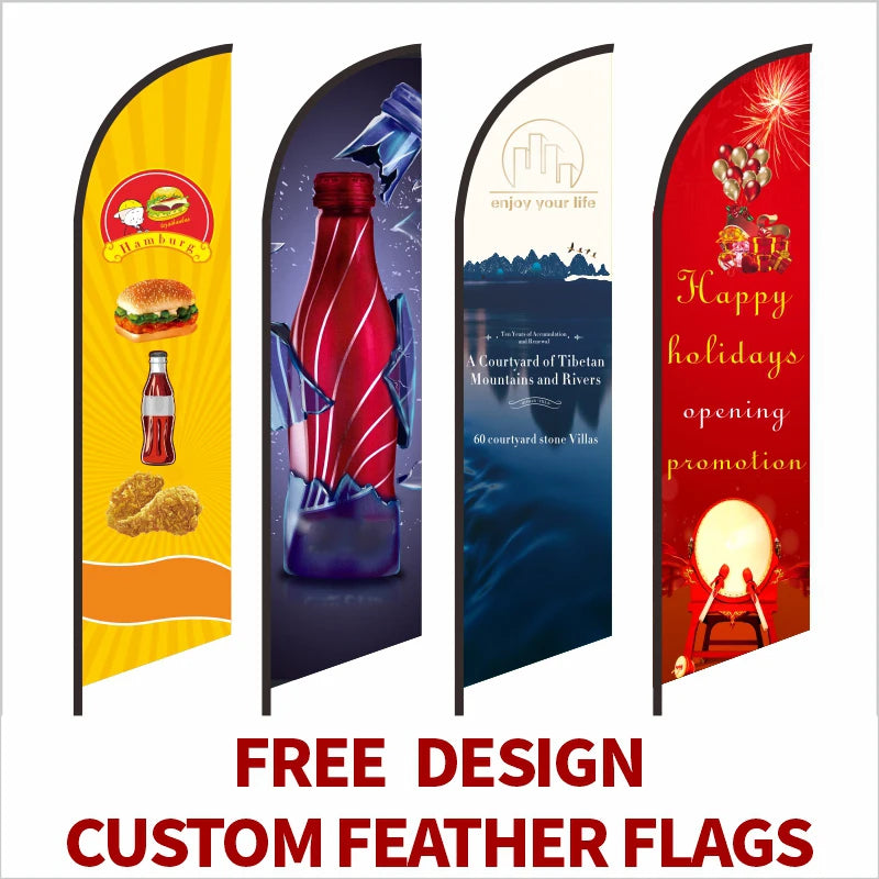 Bandera publicitaria de pluma personalizada con impresión gráfica para promoción, inauguración, eventos al aire libre y decoración publicitaria