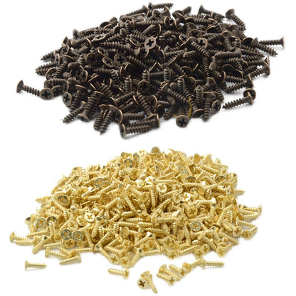 500 Pcs Tornillos de Cabeza Plana para Carpintería | Accesorios de Hardware para Muebles | 2mm a 3mm en Oro, Plata y Bronce