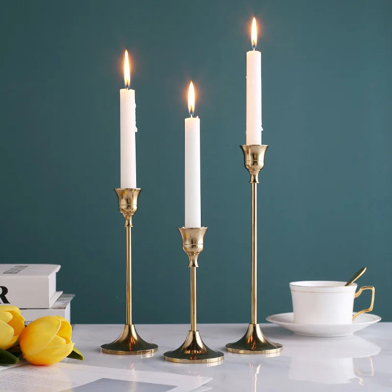 Juego de 3 Soportes para Velas de Metal Estilo Europeo, Decoración Dorada Simple para Bodas, Bar, Fiesta y Sala de Estar