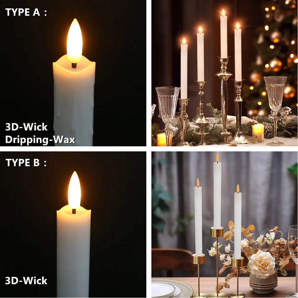 Velas Cónicas sin Llama Marfil Parpadeantes con Control Remoto de 10 Teclas, Luces LED con Mecha 3D, Velas de Ventana para Decoración Navideña, Hogar y Bodas