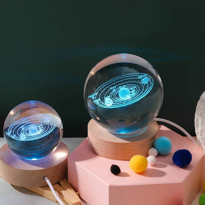 Esfera de Cristal 3D con Grabado Láser del Sistema Solar - Regalo de Astronomía para Cumpleaños y Decoración del Hogar