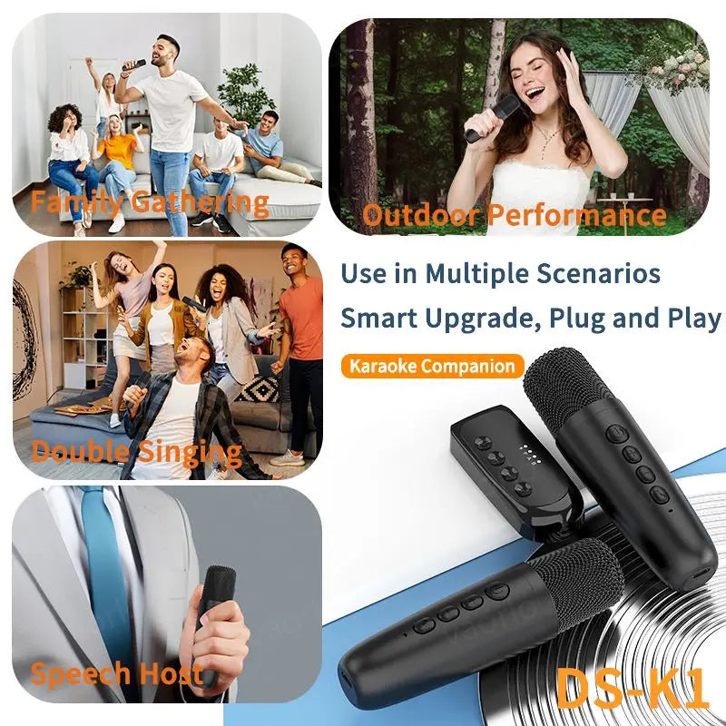 Companion Karaoke Inalámbrico DS-K1 - Micrófono Dinámico Bluetooth 5.3 con Mezclador DSP y Amplificador para Coche y Altavoces