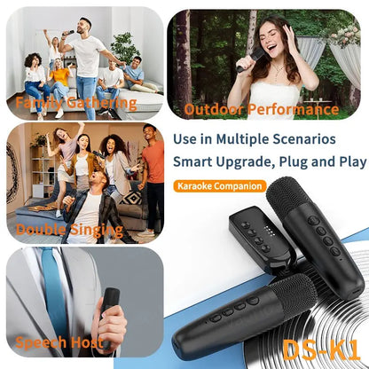 Companion Karaoke Inalámbrico DS-K1 - Micrófono Dinámico Bluetooth 5.3 con Mezclador DSP y Amplificador para Coche y Altavoces