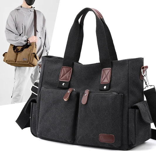 Bolso de Hombro para Hombre - Maletín Portátil de Gran Capacidad en Lona para Uso Diario y Oficina