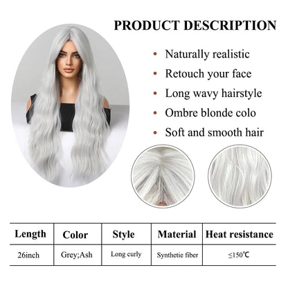 Pelucas sintéticas rizadas largas con flequillo para mujer, gris ceniza, platino, Afro, onda profunda, Cosplay, Lolita, cabello Natural, calor