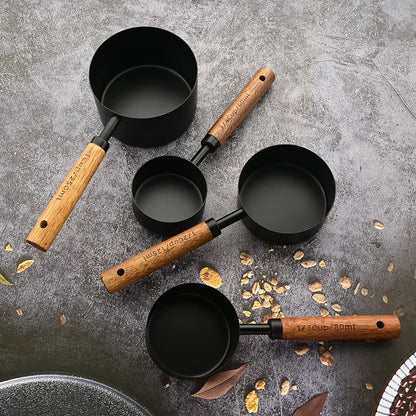Tazas Medidoras de Acero Inoxidable con Mango de Madera (4/8 Piezas) - Herramientas de Cocina para Repostería y Medición Precisa