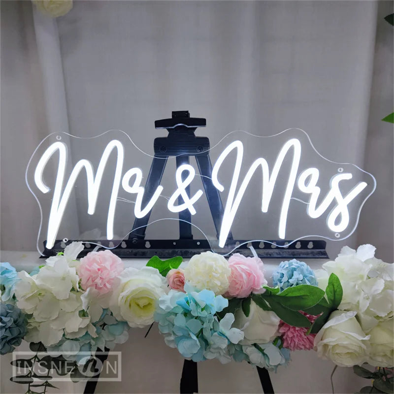Señal LED Neon Mr & Mrs Personalizada para Bodas, Decoración de Pared, Luz de Noche para Dormitorio, Regalos Personalizados