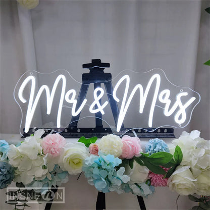 Señal LED Neon Mr & Mrs Personalizada para Bodas, Decoración de Pared, Luz de Noche para Dormitorio, Regalos Personalizados