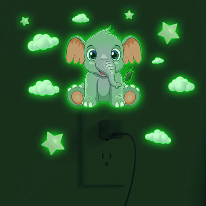 Pegatinas Luminosas de Pared con Forma de Nube y Pequeño Elefante para Decoración de Habitación de Bebés y Niños, Decoración del Hogar, Calcomanía Combinada que Brilla en la Oscuridad