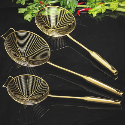 Colador de Espumador de Acero Inoxidable Dorado - Herramienta de Cocina para Freír y Filtrar Aceites