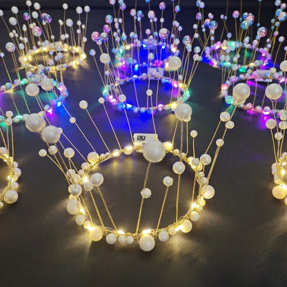 Corona de Pastel  con Perlas y Luz LED - Decoración para Fiestas de Princesa, Cumpleaños y Bodas