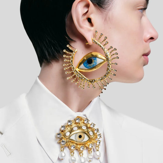 Pendientes Colgantes de Ojos Grandes de Resina Vintage | Joyería Barroca para Mujer | Accesorios de Moda Exagerados