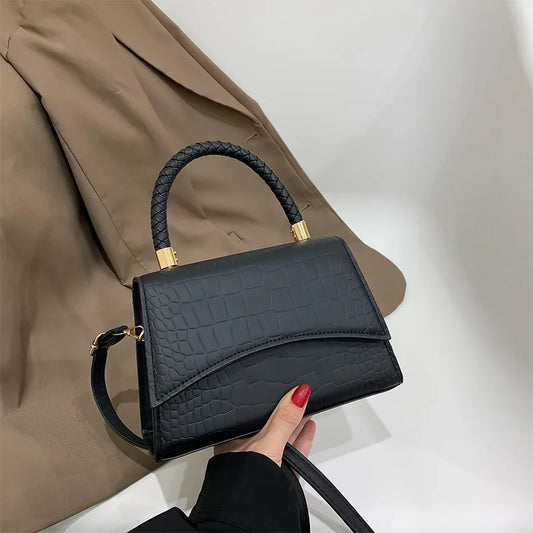 Bolso de hombro de cuero PU de color sólido para mujer, bolso pequeño de diseñador de moda, con asa superior, bolso cruzado con patrón de lujo, monedero