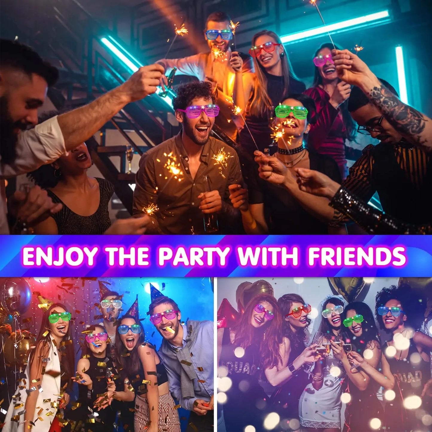 Gafas LED Brillantes que Brillan en la Oscuridad - Múltiples Colores Neon para Fiestas y Celebraciones