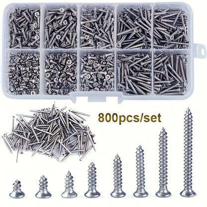Set de Tornillos Autoperforantes de Madera de 400/800 Piezas - Tornillos Phillips de Cabeza Plana con Tuercas de Bloqueo