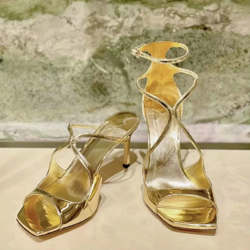 Zapatos de Tacón Stiletto de Alta Calidad con Estilo de Hada - Sandalias Abiertas con Cordones, Elegantes y Sexys para Bodas
