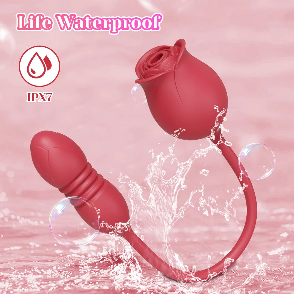 Vibrador Rosa con Movimiento de Empuje para Mujeres, Estimulador de Clítoris, Succión y Vibración para Estimulación de Pezones y Zona Íntima