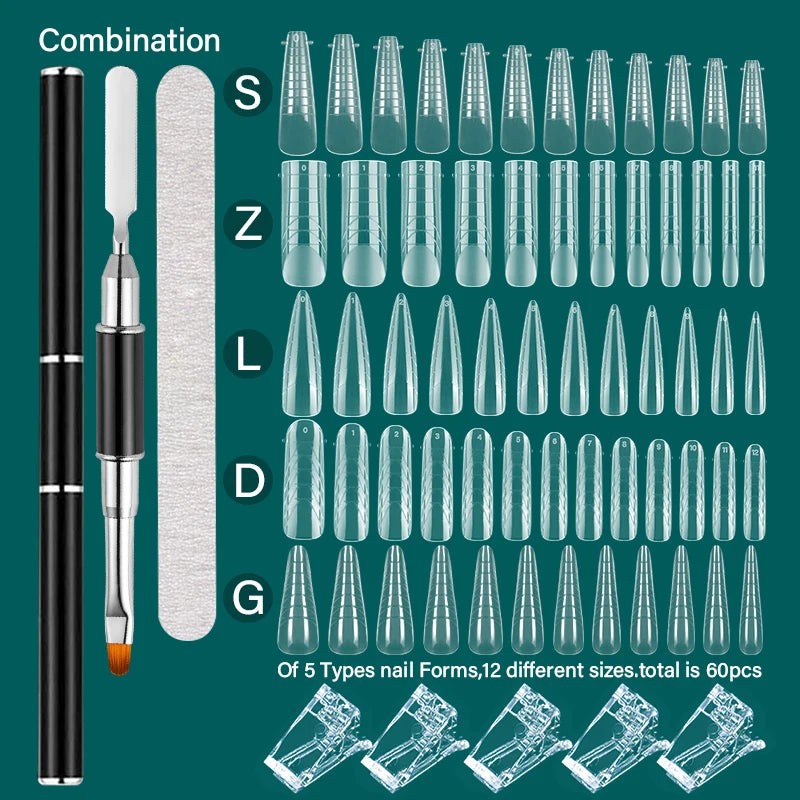 Juego de herramientas de arte de uñas, molde de construcción rápida, Kit de pinceles para uñas, formas duales, sistema de extensión de uñas con bolígrafo de uñas, Clips de Gel para forma superior