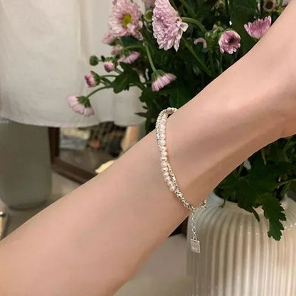 Pulsera de Plata de Ley 925 Doble Capa con Perlas - Diseño Vintage  - Joyería de Lujo y Encanto