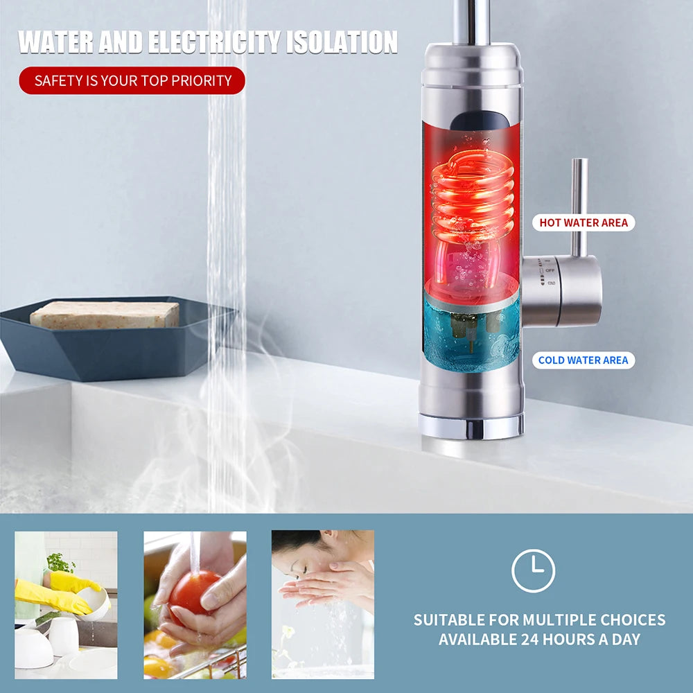 Calentador de Agua Instantáneo ATWFS para Grifo, Calentadores Sin Tanque para Cocina y Baño, Grifo Eléctrico de Agua Caliente, 220V, Carcasa de Acero Inoxidable