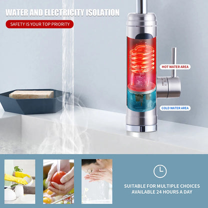 Calentador de Agua Instantáneo ATWFS para Grifo, Calentadores Sin Tanque para Cocina y Baño, Grifo Eléctrico de Agua Caliente, 220V, Carcasa de Acero Inoxidable