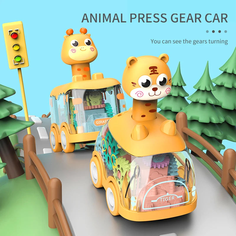 Coche Inercial Infantil con Forma de Animal – Juguete Educativo de Engranajes y Luces para Niños