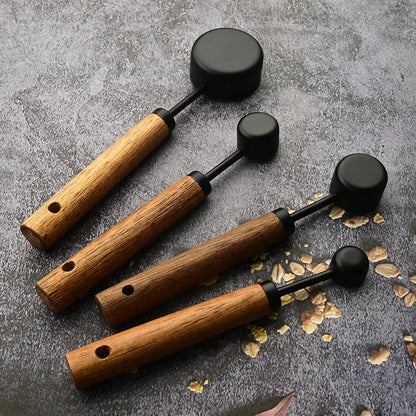 Tazas Medidoras de Acero Inoxidable con Mango de Madera (4/8 Piezas) - Herramientas de Cocina para Repostería y Medición Precisa