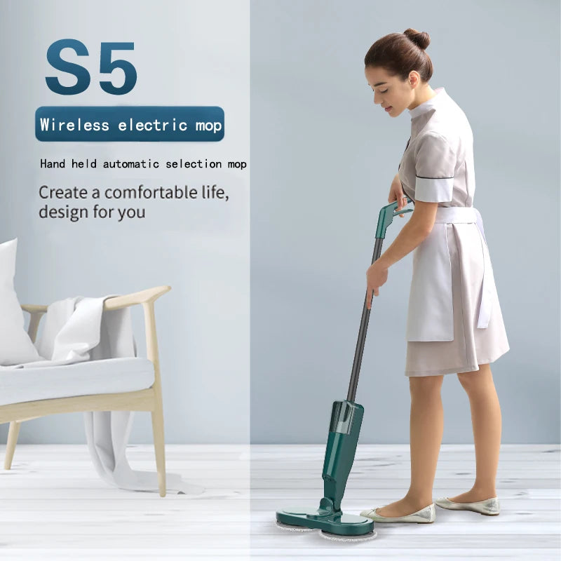 Mopa Eléctrica Rotativa 360° - Uso Húmedo y Seco, Empuje Manual, Limpieza de Pisos para el Hogar