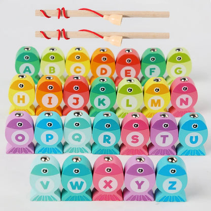 Juego de Pesca de Madera para Niños, Juguetes Cognitivos Numéricos y Alfabeto, Educación Temprana, Juegos Interactivos y Regalos