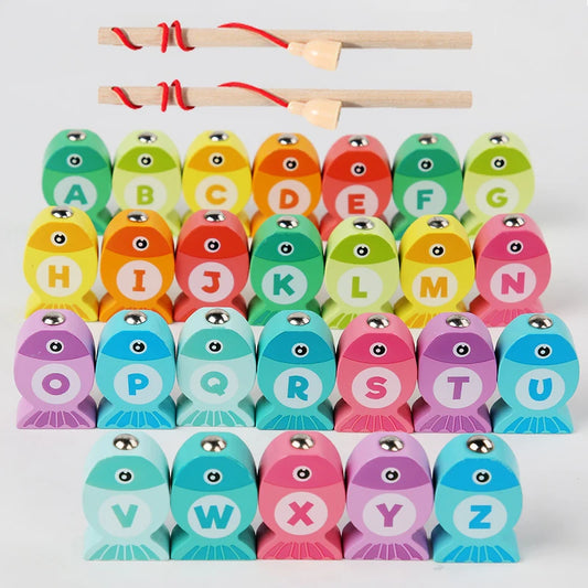 Juego de Pesca de Madera para Niños, Juguetes Cognitivos Numéricos y Alfabeto, Educación Temprana, Juegos Interactivos y Regalos