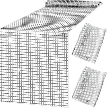 Camino de Mesa con Lentejuelas Brillantes 33x180 cm en Oro/Plata Espejo - Decoración para Bodas, Fiestas de Cumpleaños y Eventos