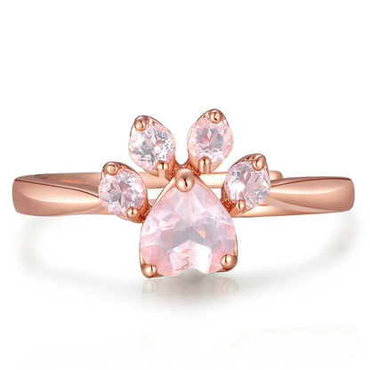 Anillo de apertura de garra de gato para mujer, sortija ajustable chapada en huella de cristal de oro rosa, joyería romántica de amor de boda