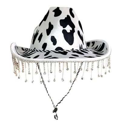 Sombrero de Ala Ancha con Borlas de Diamantes de Imitación para Mujer – Gorro Transpirable para Playa y Festivales