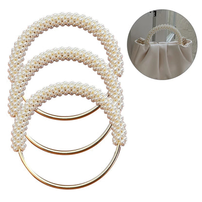 1PC Mango de Bolsa de Perlas de Estilo Elegante con Anillo Metálico y Cuentas Coloreadas para DIY, Accesorios de Mano para Bolsos y Carteras