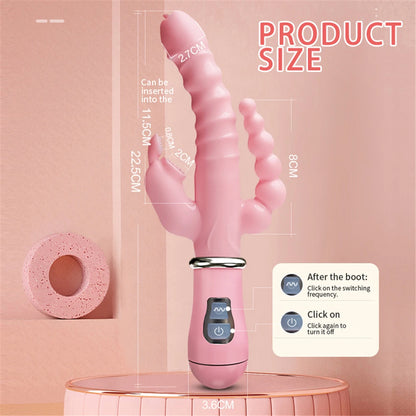 Consolador Vibrador 3 en 1 para Mujeres, Estimulador de Punto G, Clítoris y Tapón Anal, 12 Frecuencias de Vibración