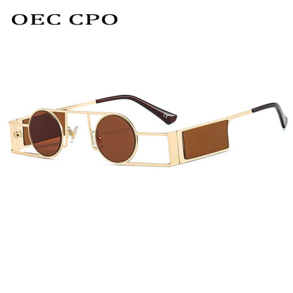 OEC CPO - Gafas de Sol Redondas Punk para Hombre y Mujer | Lentes de Sol Vintage de Metal | Estilo Steampunk Únicas con Protección UV400