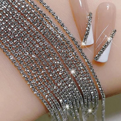 Cadena de Cristal de Lujo para Manicura Francesa - 100/50 cm de Largo, Dijes Brillantes, 1,5/2 mm