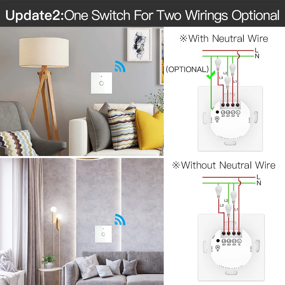Interruptor de Luz Inteligente ZigBee Táctil con Neutro | Compatible con Alexa y Google Home