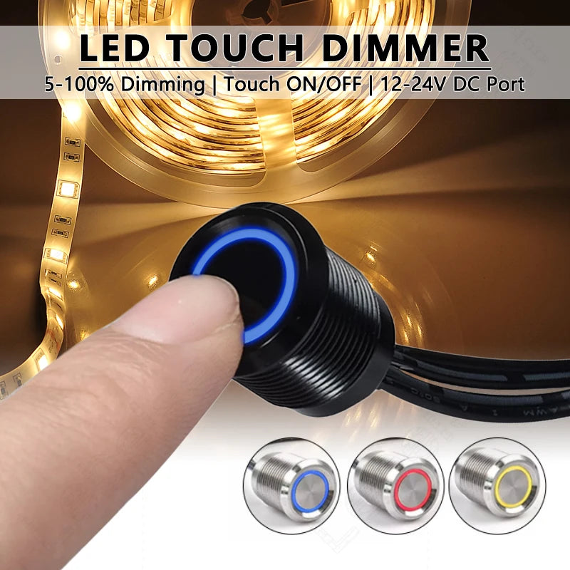 Controlador Dimmer Táctil LED 1CH, 72W/144W, 6A, 12V/24V DC, Conector 5.5*2.1mm, Carcasa Metálica, Interruptor Empotrado